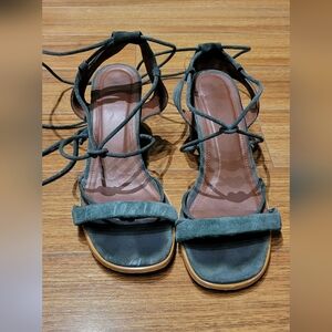 ALOHAS Teal Suede Lace-Up Sandals